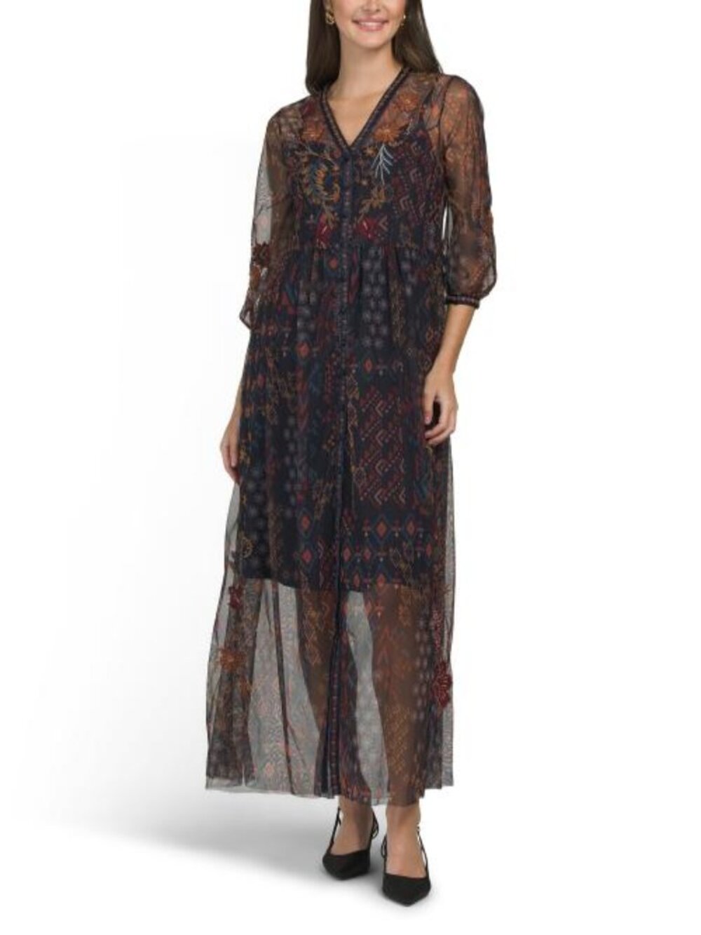 JOHNNY WAS Theia Mesh Dress With Slip Dress